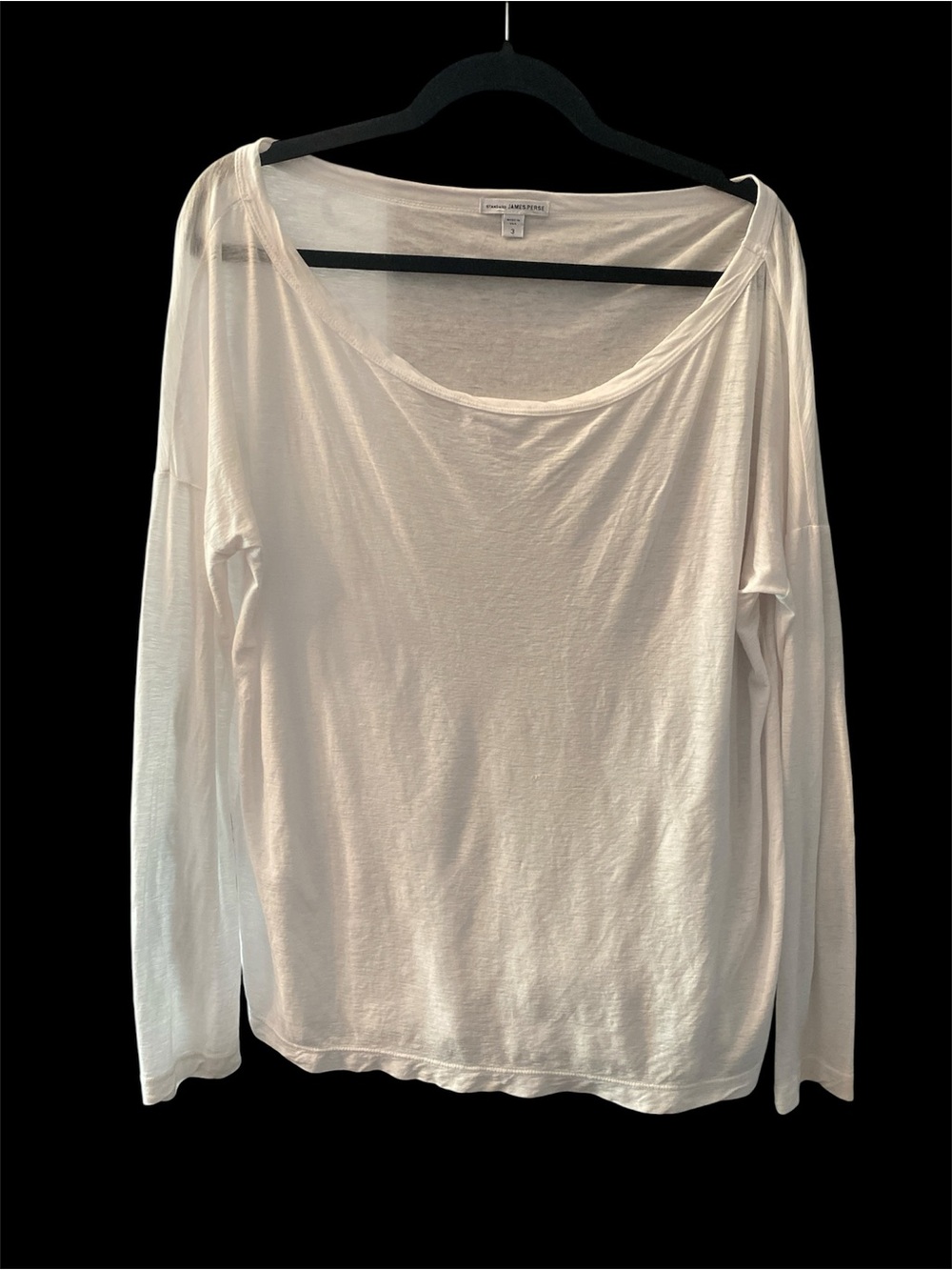 James Perse White Slash Neck Boxy Long sleeve T Shirt Size Large